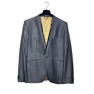 Ted Baker Fashion Charcoal Wool Silk Shawl Collar Blazer 44R